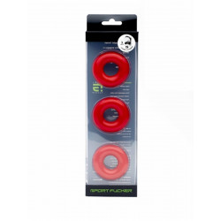 Sport Fucker Chubby Rubber 3-pc Cockring-Set Red (T4620)