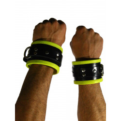 RudeRider Wrist Cuffs with Padding Leather Black/Yellow (Set of 2) One Size (T7333)
