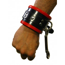 RudeRider Wrist Cuffs with Padding Leather Black/Red (Set of 2) One Size (T7331)