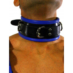 RudeRider Collar 3 D-Ring with Padding Leather Black/Blue One Size (T7342)