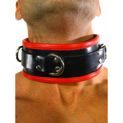 RudeRider Collar 3 D-Ring with Padding Leather Black/Red One Size (T7339)