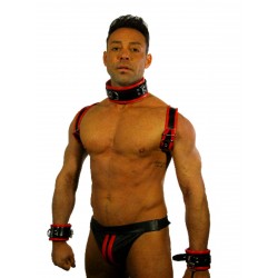 RudeRider Shoulder Backstrap Harness Leather Black/Red (T7307)