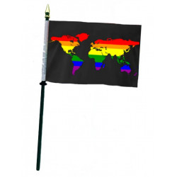 Rainbow World Black Hand Flag / Handflagge (T7773)