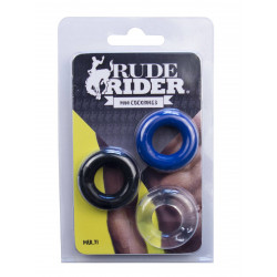 Rude Rider Mini Cock Rings Clear Black Blue (3-Ring-Set) (T6265)