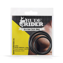 Rude Rider Silicone Cock Ring Thin 3-Set Black (T9388)