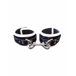 Rouge Plain Leather Ankle Cuffs with Coloured Piping Black/White (T11406)