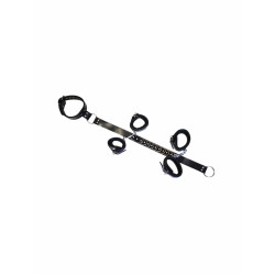 Rouge Leather D-Ring Hog Tie with Padded Wrist & Ankle Cuffs Black (T11344)