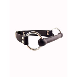 Rouge Leather O Ring Rubber Rod Gag Black (T11456)