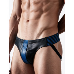 Rouge Leather Jocks with Stripes Black/Blue (T11392)